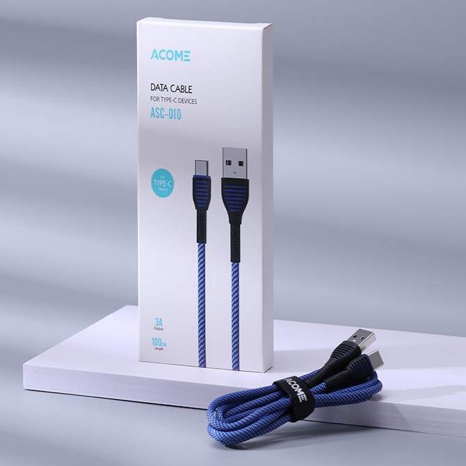 KABEL DATA TYPE C ACOME FAST CHARGING KABEL BULAT ASC-010 GARANSI RESMI