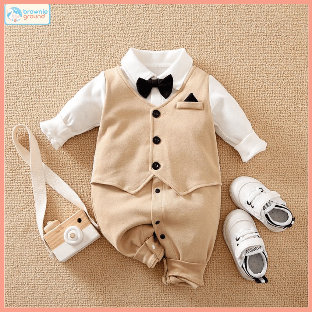 BROWNIEGROUND- Jumper Tuxedo Cream lengan panjang / jumper premium lucu impor korea / 0-2 Tahun / 832