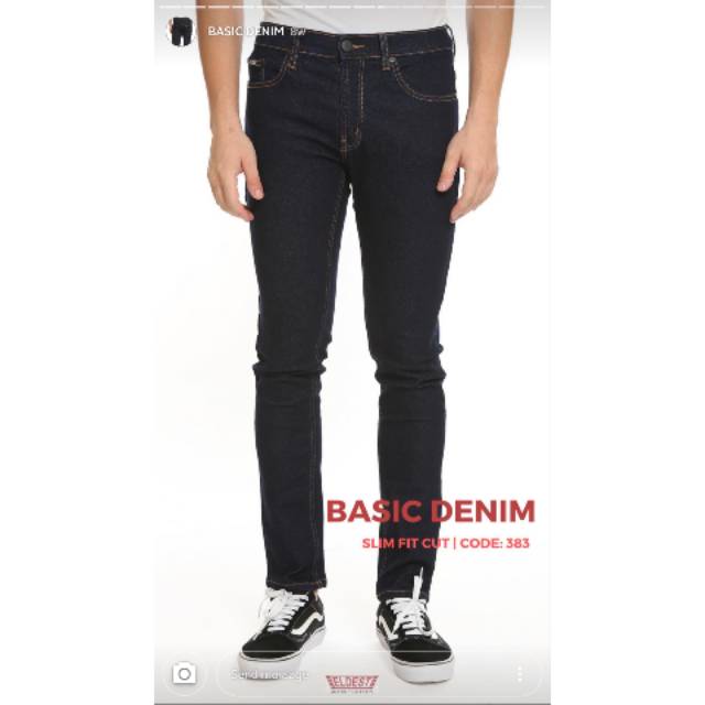 Celana Jeans Eldest Man Warna Biru Navy (Biru Dongker)  Slim Cut