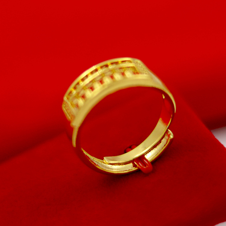 Cincin Sempoa Lapis Emas Asli Kadar 375 Model Terbuka Dapat Disesuaikan Gaya Retro Korea Untuk Wanita