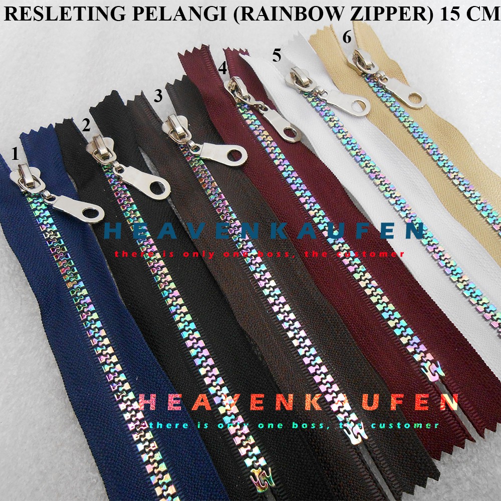 Resleting Sleting Retsleting Pelangi Rel/Gigi Warna Warni Rainbow Zipper 15 cm Vislon