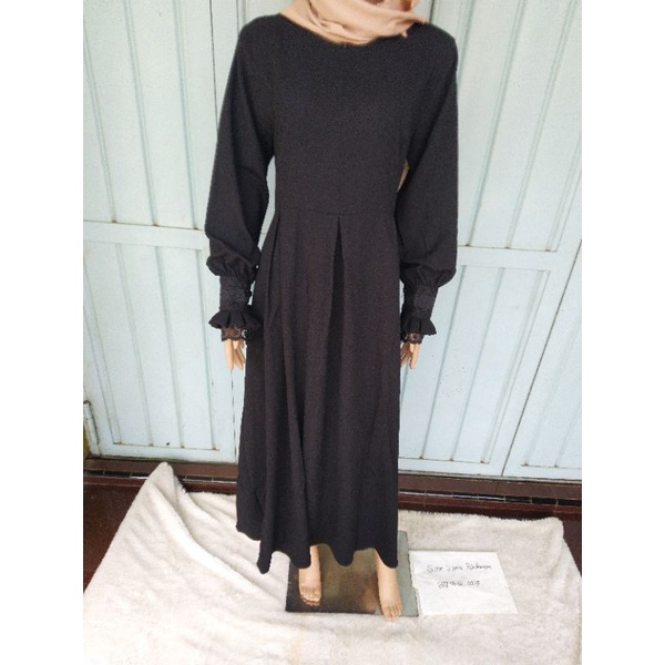 SERODJA Sahla Dress Gamis Simple Renda Rempel, Size M. L dan XL-Hitam