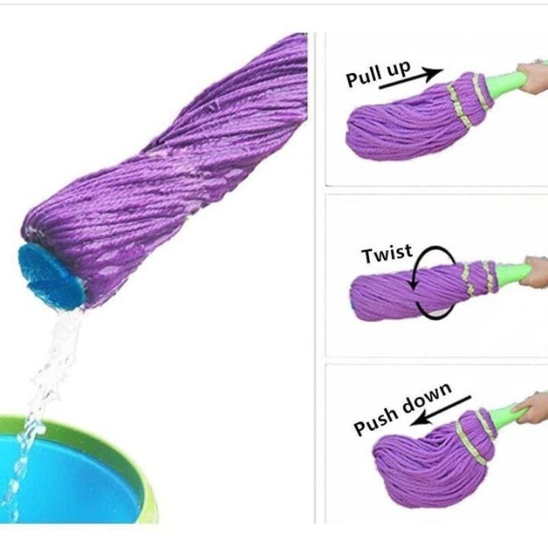 Alat Pel Twist Mop Lantai Simple dan Keren Daya Serap Tinggi / Alat Pel Otomatis / Alat Pel Putar Mudah Digunakan Praktis Dilengkapi Ujung Penggosok Gagang Pel Kokoh