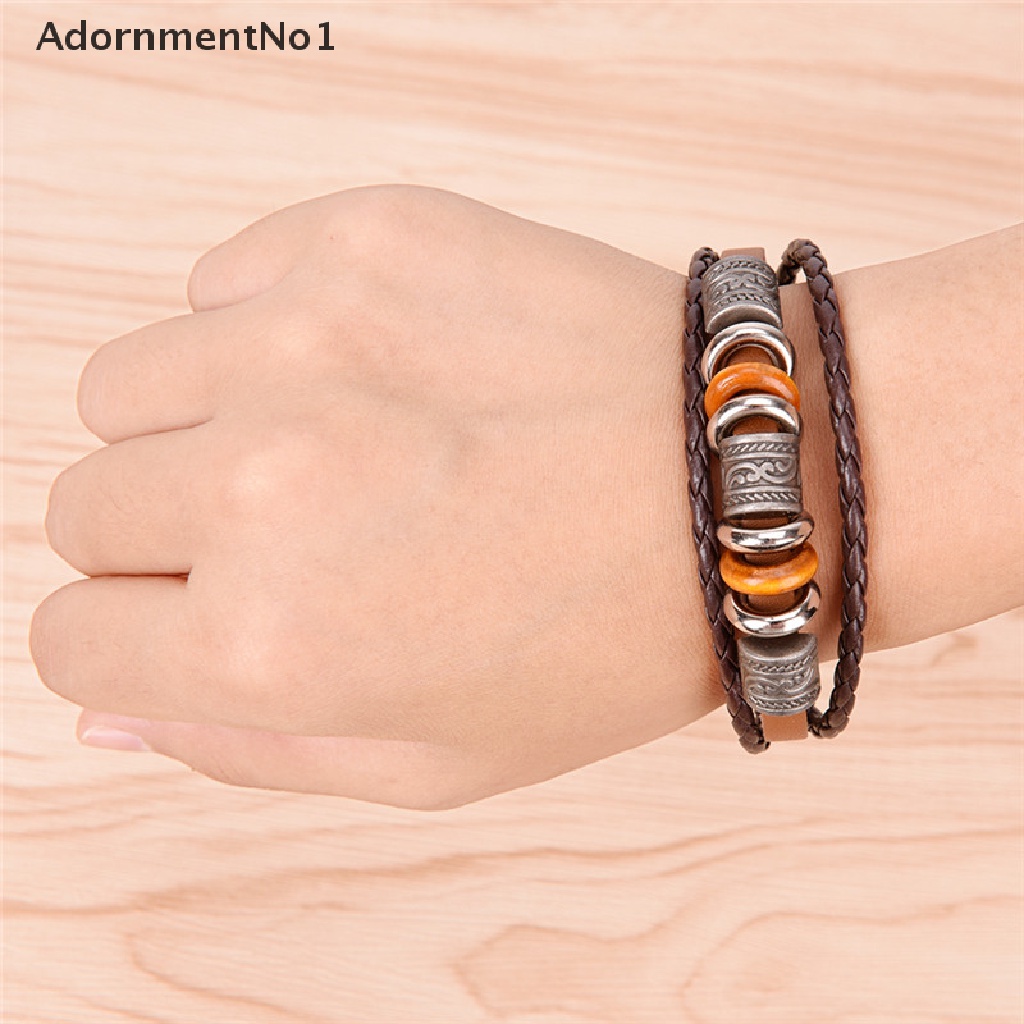 (AdornmentNo1) Gelang Tangan Kulit Coklat Retro Punk Handmade Untuk Pria