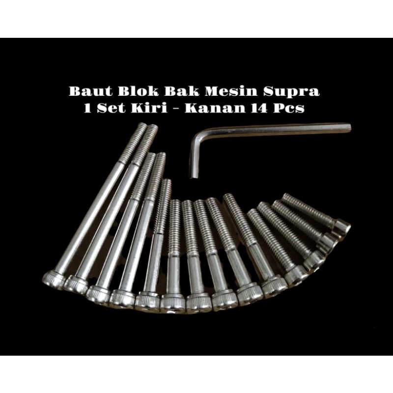 Baut Mesin / Baut Blok Mesin Baut Bak Mesin Supra Kiri - Kanan Set Isi 14 Pcs Free Kunci L