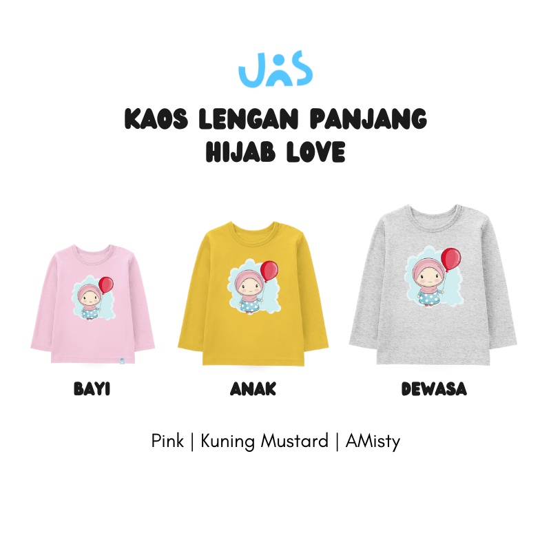 Jns Kaos Muslim Series Hijab Love Ready Bayi Anak Dewasa Bahan Cotton Combed 30s