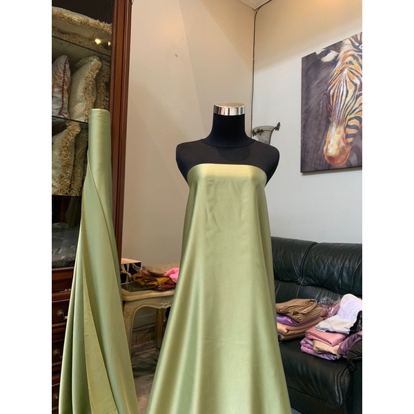 Bahan Satin Maxmara Silk Lux Premium Meteran Mewah Warna Hijau Sage Green