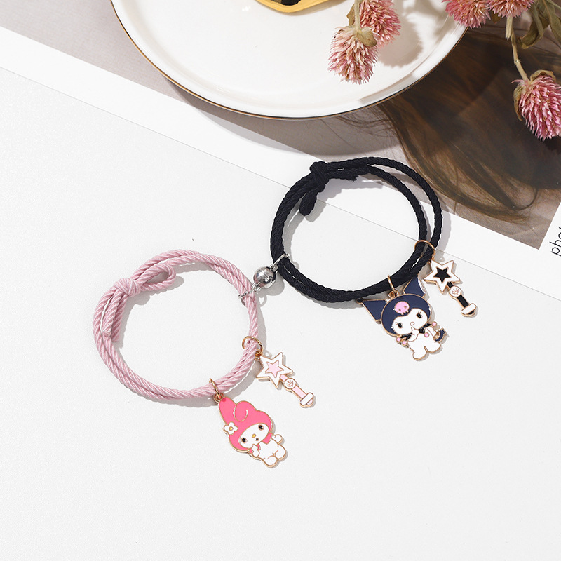 2 Pcs Sepasang Gelang Tali Karet Magnet Desain Astronot Kuromi Cinnamoroll Untuk Pria Dan Wanita Gelang Magnet/1 Pasang Gelang-1
