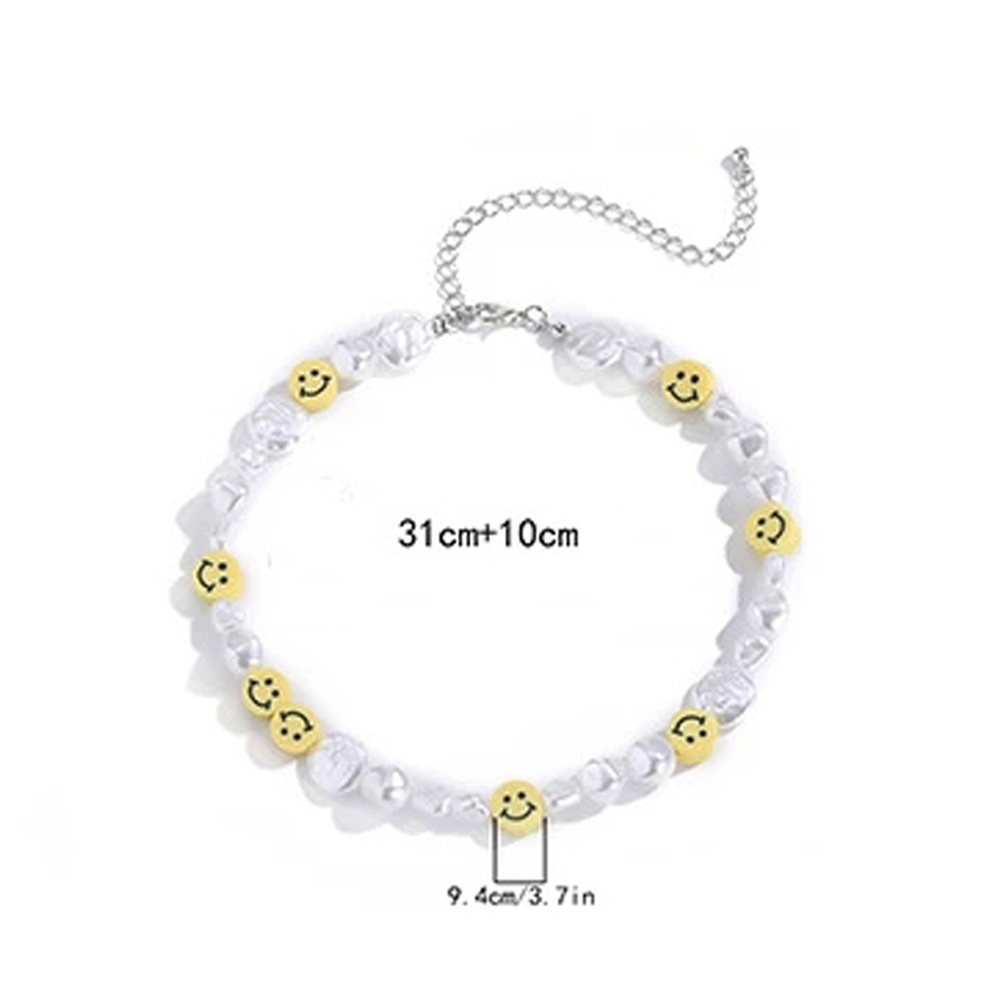 SKJK  Sweet Imitation Pearl Choker Concise Necklace Jewelry Smile Face Pearl Necklace Cute Women Girls Korean Irregular Beads Baroque Smile Face Beads