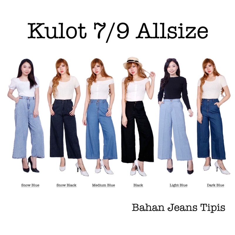 Kulot Highwaist Allsize 6 warna bahan jeans tipis semi jeans bluepink jeans wanita