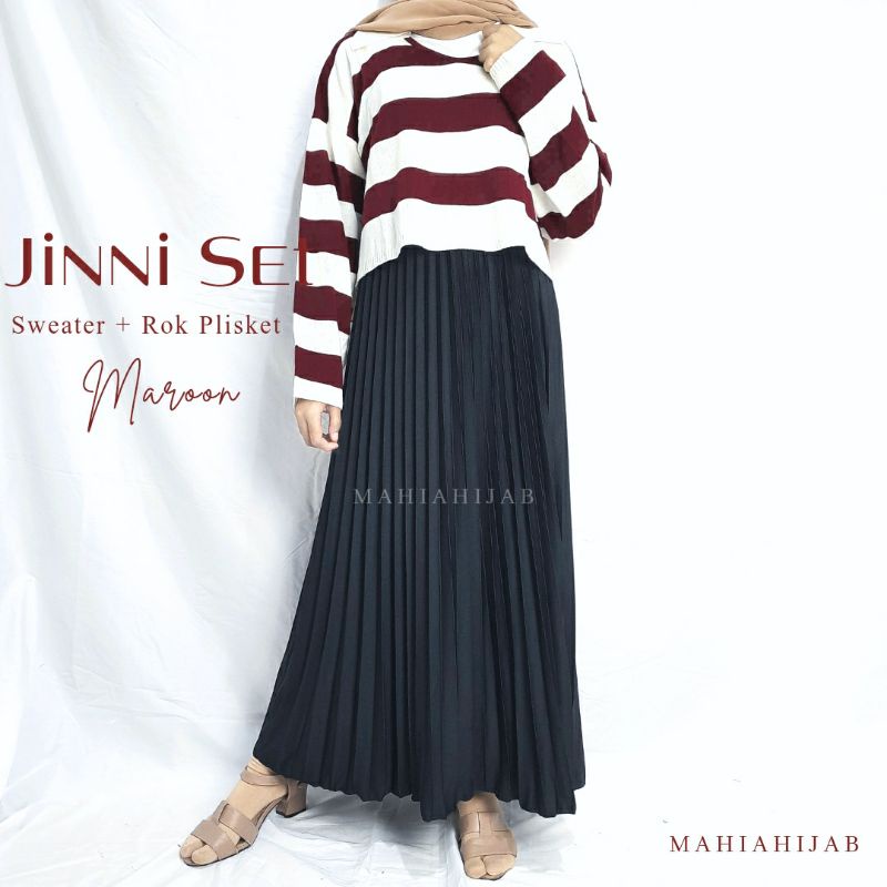 Jinni one set sweater rajut + rok plisket | outer fuji knit sweater crop | setelan wanita rajut premium