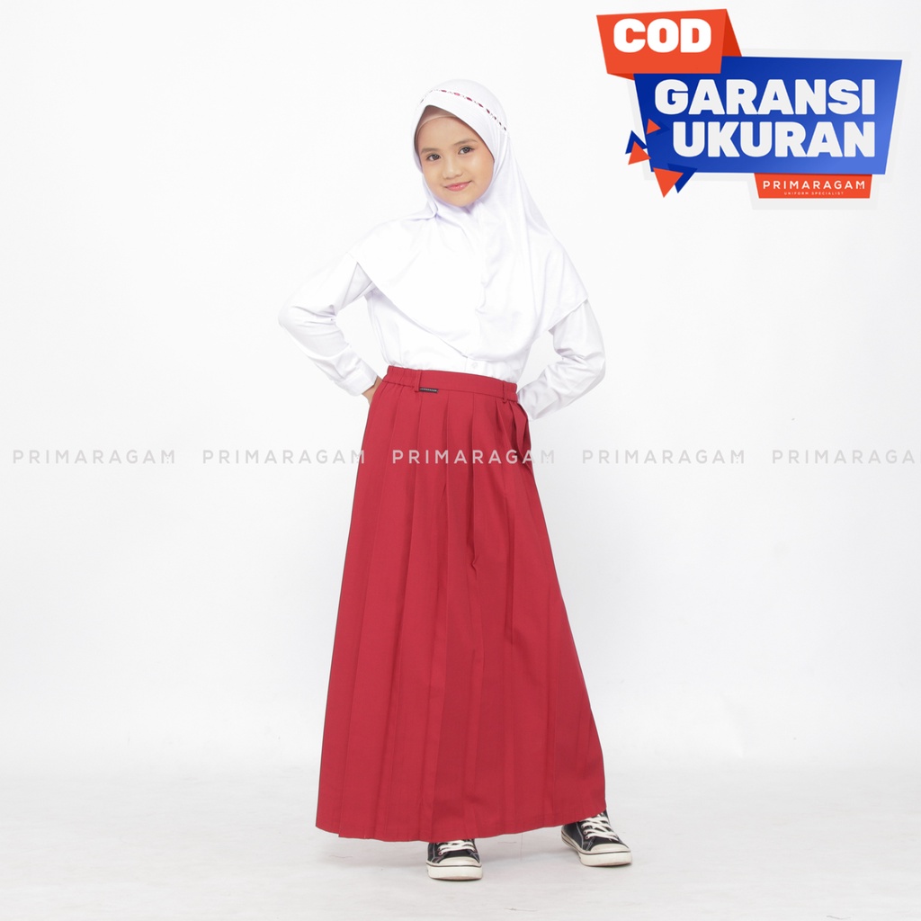 Primaragam Rok Sekolah Sd Panjang Merah Rempel Lipit Atas Ban Pinggang Karet