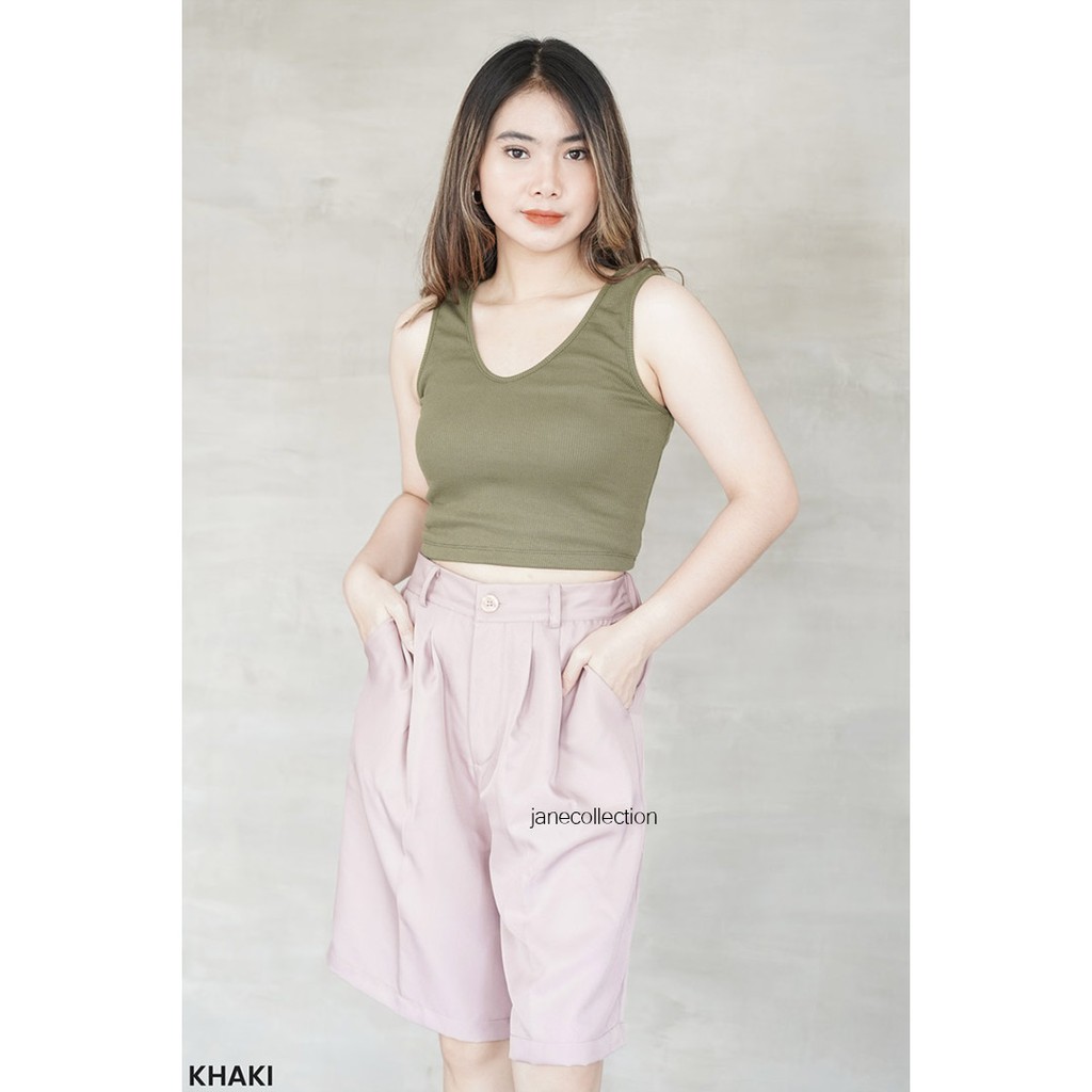 JANE COLLECTION || Celana Pendek Kulot Bawahan Wanita Katun Quincy Pants Hitam Putih Coklat Karet