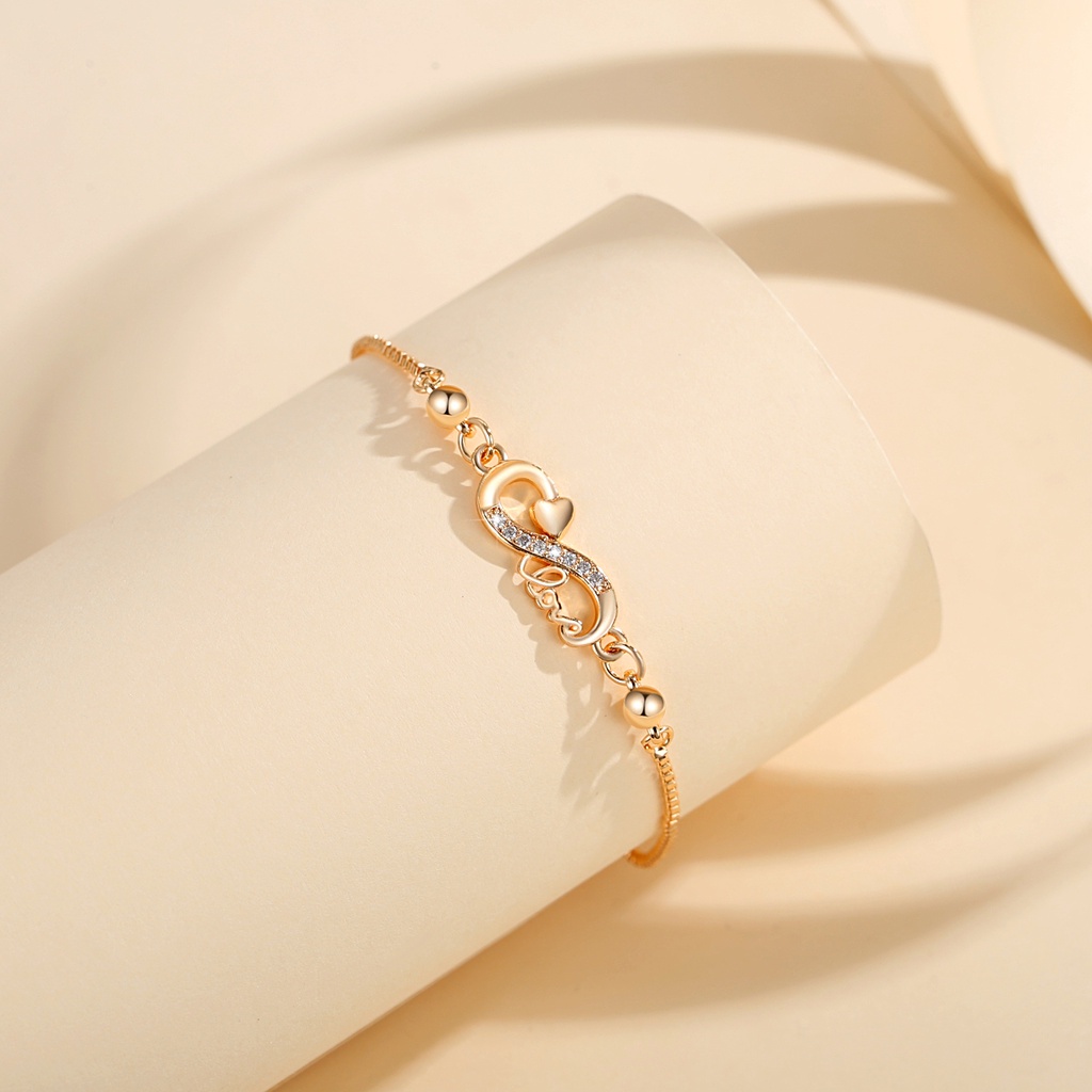 Y765 Gelang Kristal Wanita Gold Bangle Adjustable Gelang Titanium Steel Lapis Emas Anti Karat