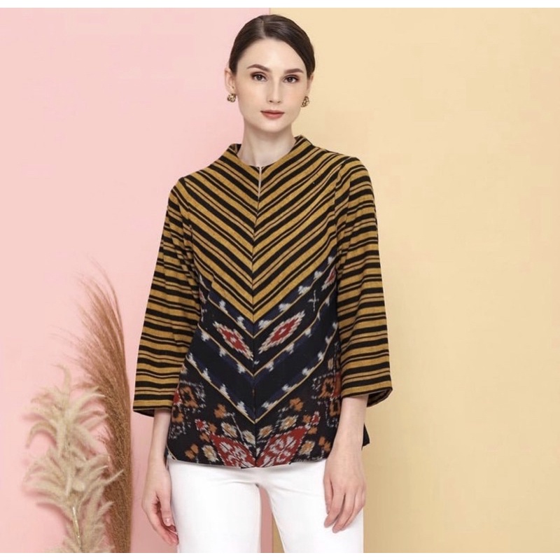 blouse tenun jepara lurik mix rote