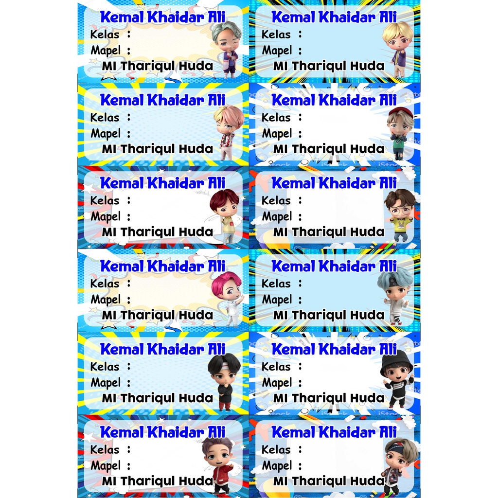 Jual Sticker Nama Label Buku karakter bisa ditulis dengan pulpen/pensil ...