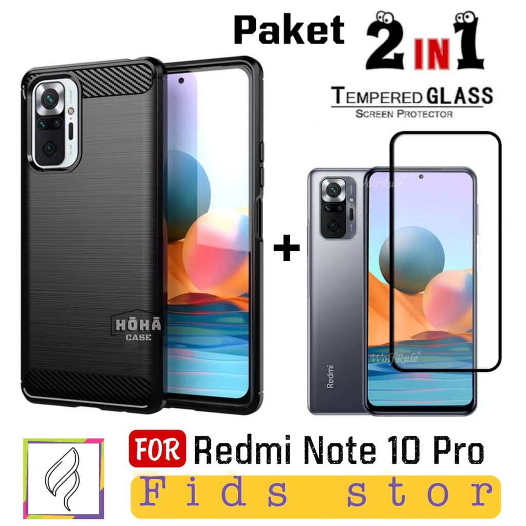 PROMO 2in1 Case Ipaky XIAOMI REDMI NOTE 10 Pro Soft Case Carbon iPaky Free TEMPERED GLASS Full Cover Black