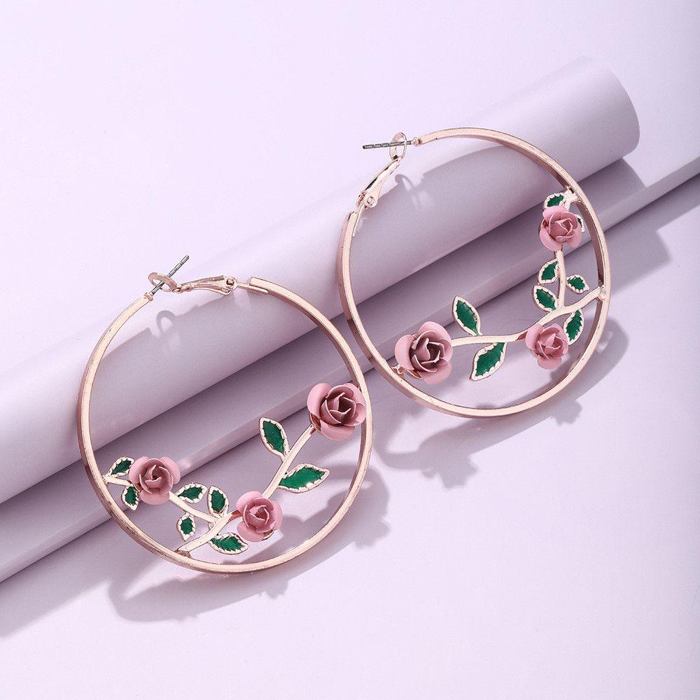 Preva Anting Hoop Earrings Hadiah Perhiasan Perhiasan Melebih-Lebihkan Anting Mawar Berongga