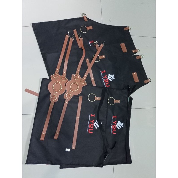 apron setengah badan cowok cewek custom antiair hitam setengah pinggang