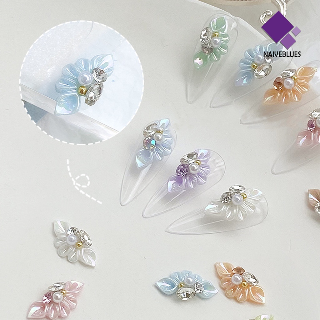 Naiveblue &gt; 10Pcs / Set Hiasan Kuku 3D Bentuk Bunga Aksen Mutiara Imitasi Bahan Resin Untuk Nail Art DIY