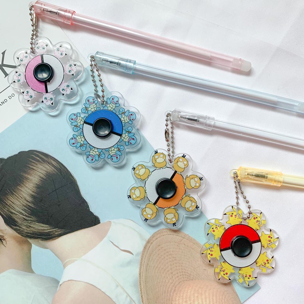 Pulpen Spinner Kartun Pokemon Pen Gel Fidget Mainan Anak Pena Gantungan Unik Alat Tulis Murah-3