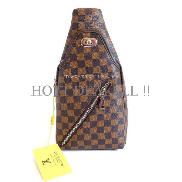 Tas Selempang Kulit Pria Cowo Import Branded LV 18 Brown Bestt Exclusive