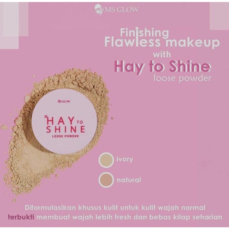 Ms glow loose powder hay to shine natural haytoshine ivory dan oily to matte anti sebum bedak tabur msglow beauty ms cosmetics-3
