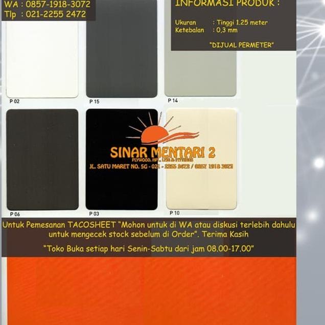 

➬ Taco Sheet PVC Polos selain P04, P05 dan P012 ☊