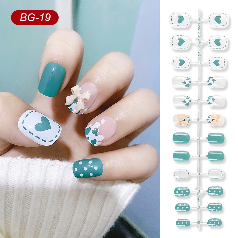 24pcs / Set Kuku Palsu Bahan Akrilik Motif Harimau / Mawar Putih / Pita Untuk Nail Art