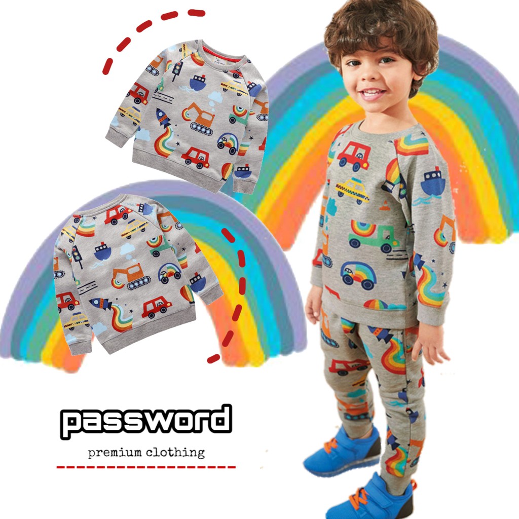 HappyOliver PASSWORD TRUCK RAINBOW Setelan Sweater 1 - 7 Tahun Baju Anak BerKualitas