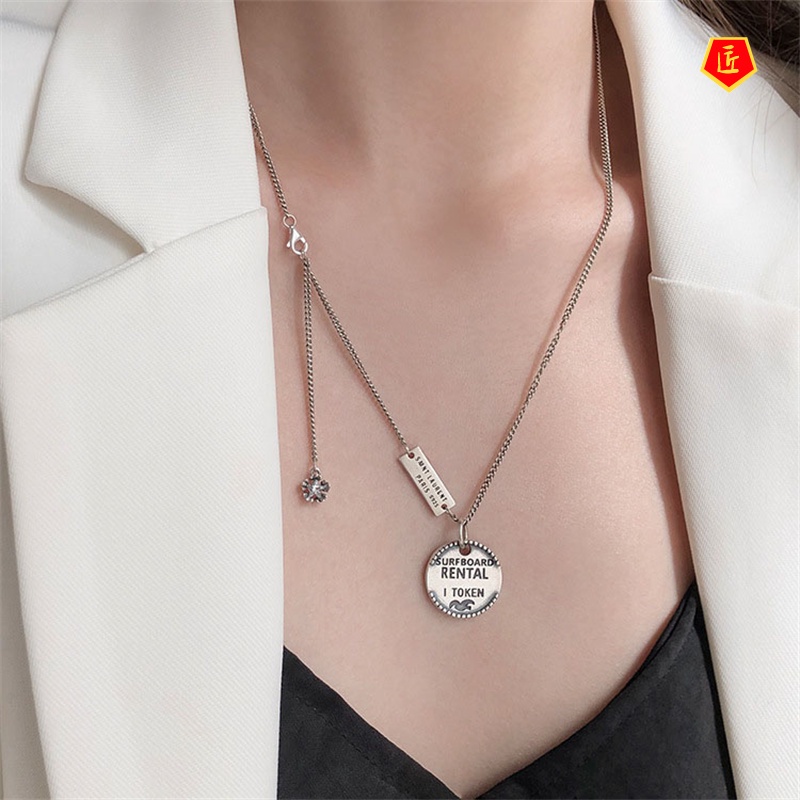 [Ready Stock]925 Silver Letter round Necklace Ins Cold Style Women's Retro Simple