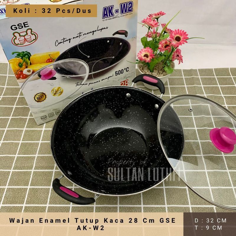 wajan gse 28cm wajan enamel wajan teflon wajan/panci tutup kaca wajan anti lengket