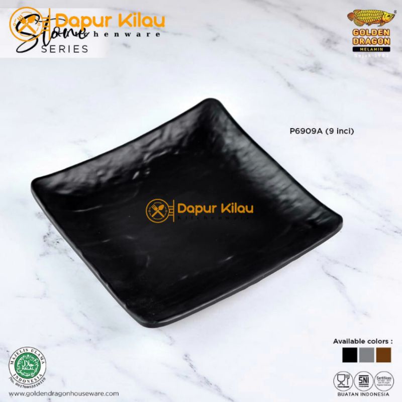 Golden Dragon Piring Melamin Kotak Model Batu 9 inch P6909A