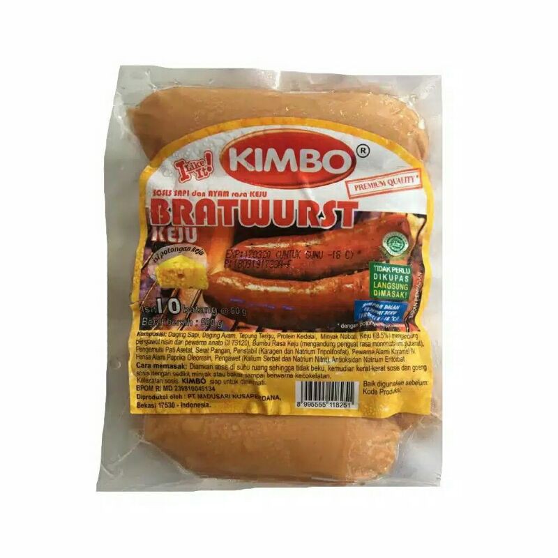 

Sosis sapi Bratwurst Kimbo Keju 500gr isi 10