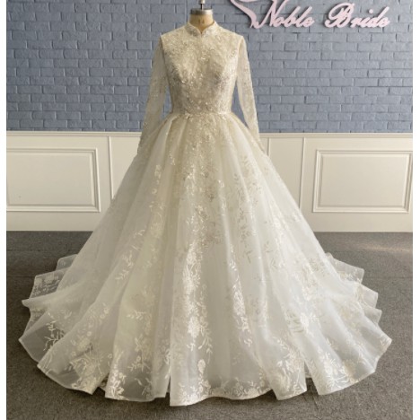 LONG SLEEVE  BALLGOWN  LUXURY MUSLIM WEDDING DRESS BRIDAL GOWN.
