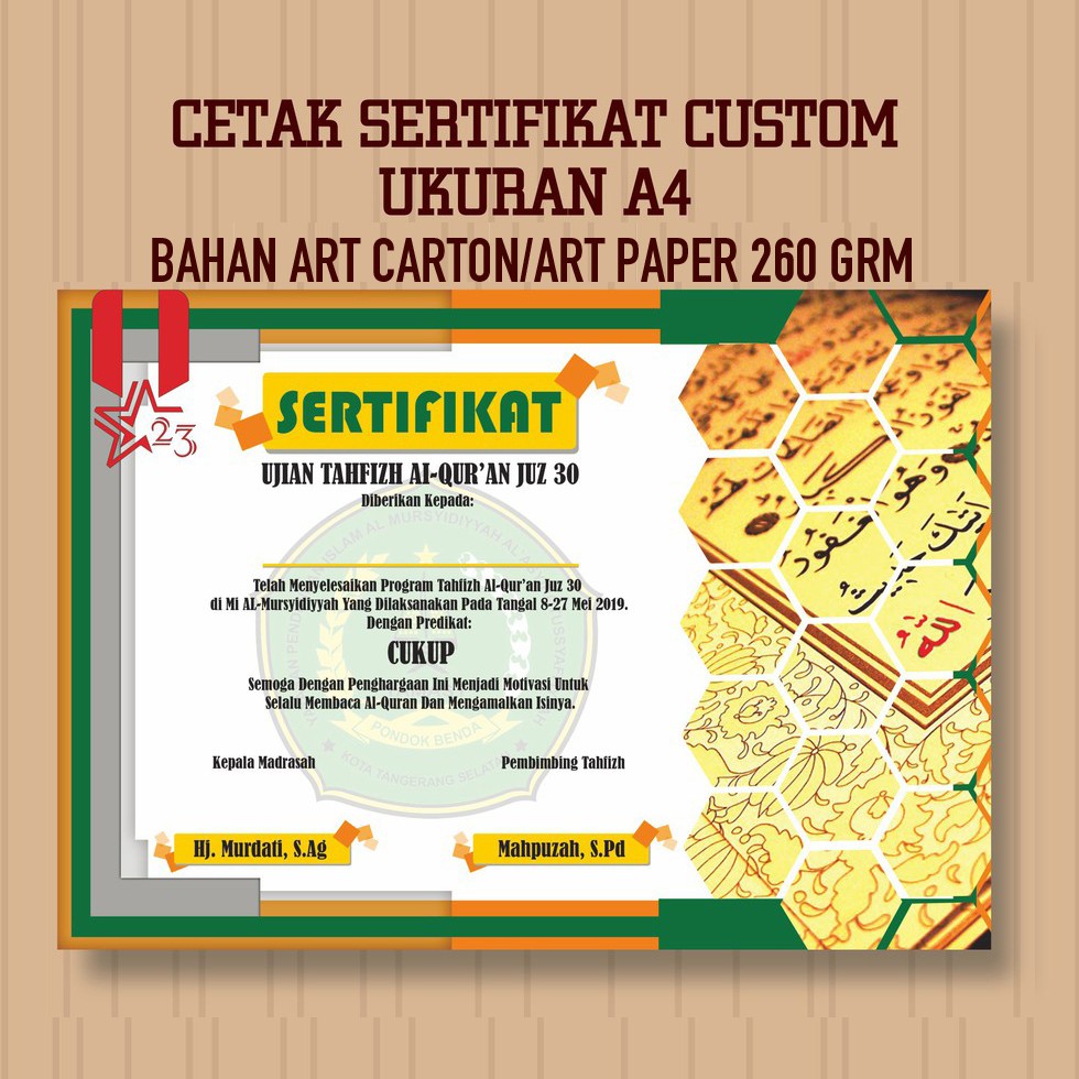 

Cetak Sertifikat Bahan Art Carton A4 Custom - Desain Suka Suka