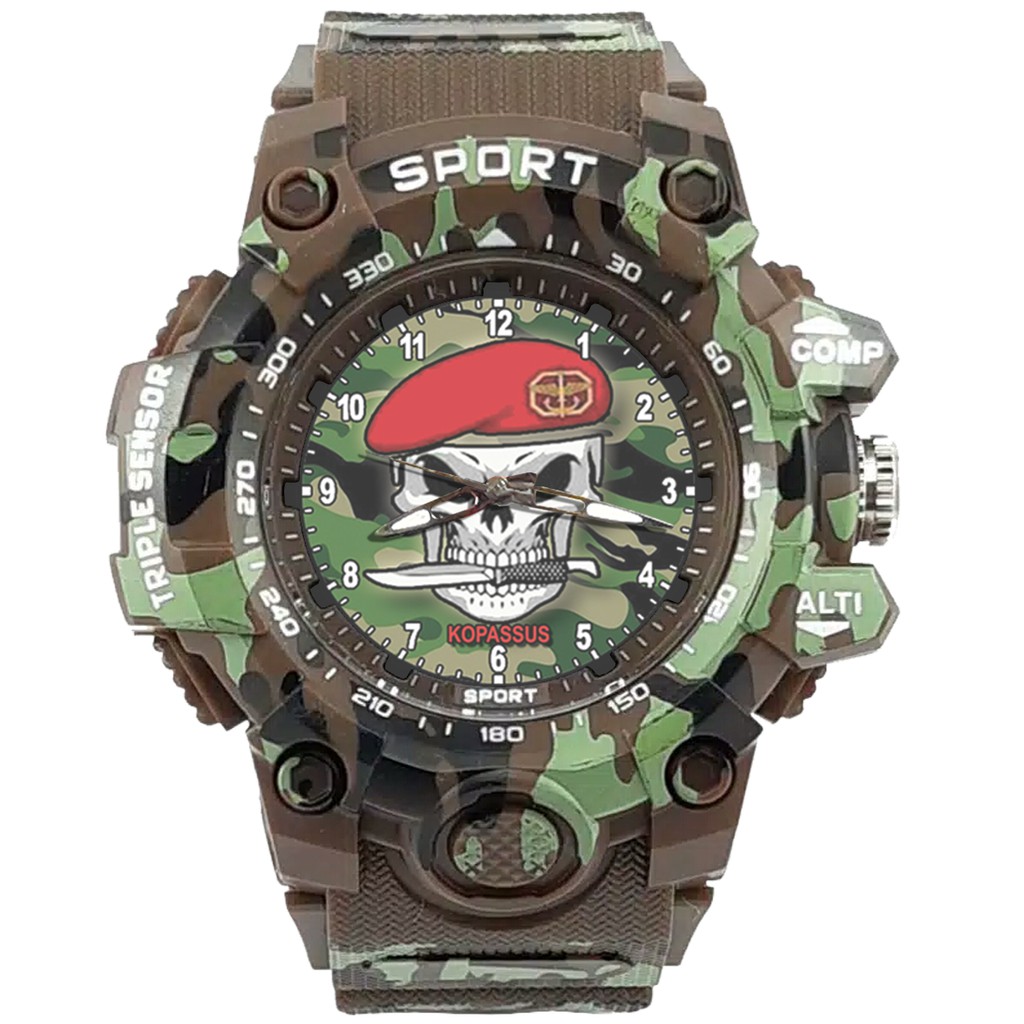 {Istimewa} Jam Tangan KOPASUS (TNI) BARET MERAH -Coklat Army Water Resistant