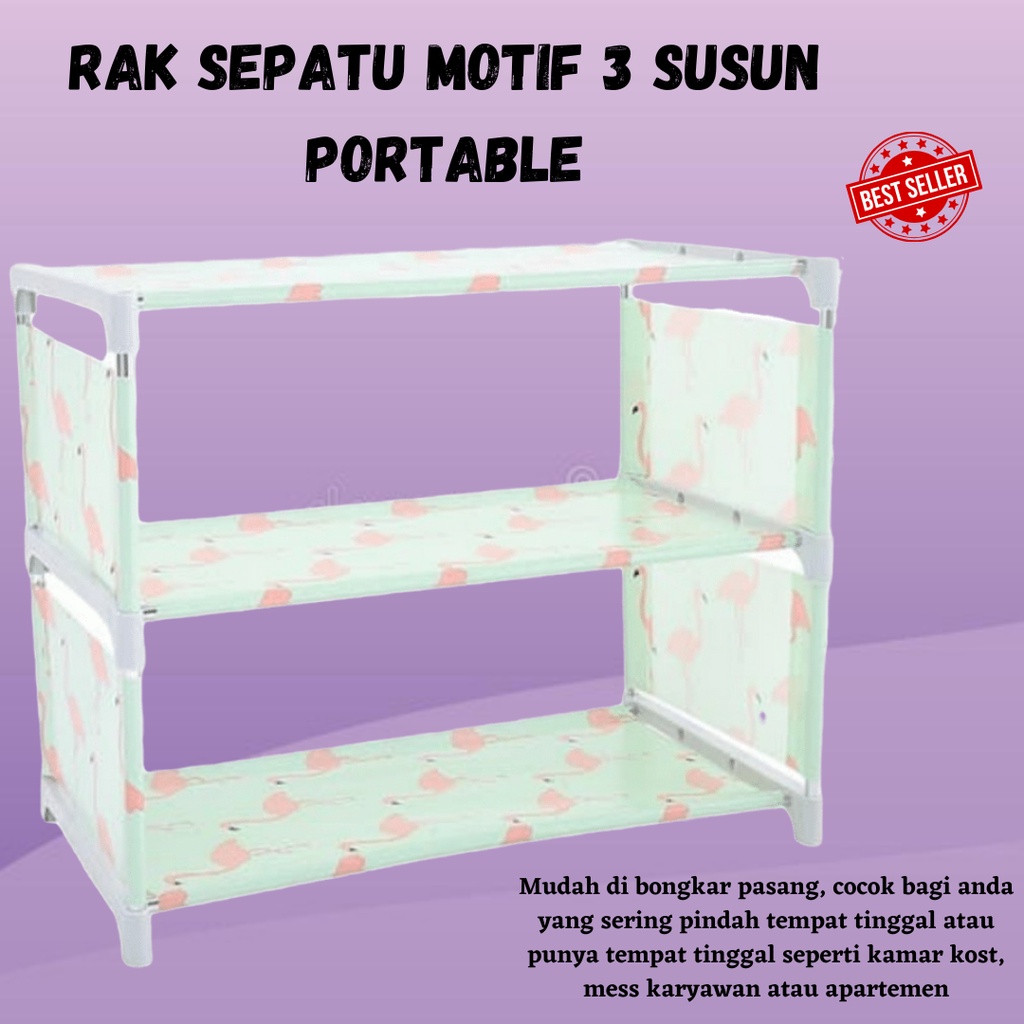 RAK SEPATU BESI MOTIF 3 SUSUN / RAK SEPATU PORTABLE / TEMPAT SEPATU GRATIS PACKING BUBBLEWRAP