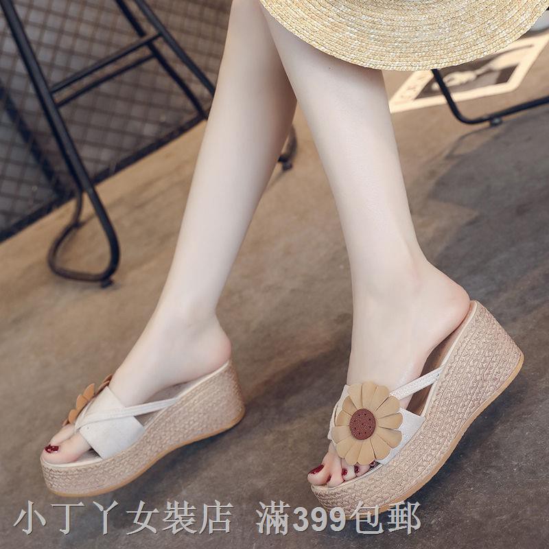 Sandal Selop Wedges Platform Open Toe Motif Bunga Untuk Sandal Selop Wedges Platform Open Toe Motif Bunga Untuk