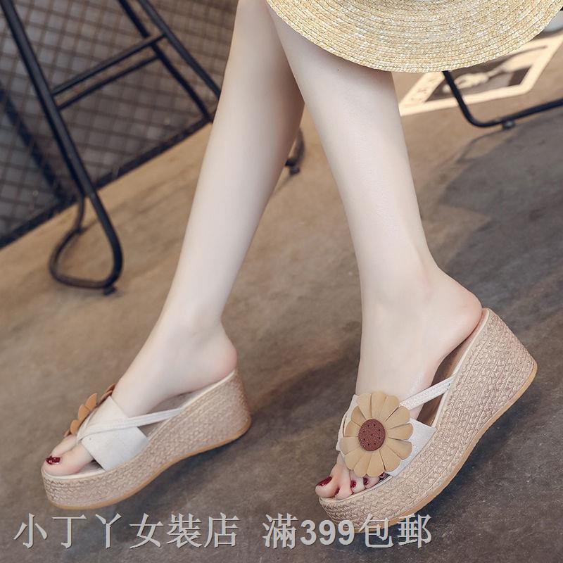  Sandal  Selop  Wedges Platform Open Toe Motif Bunga Untuk  