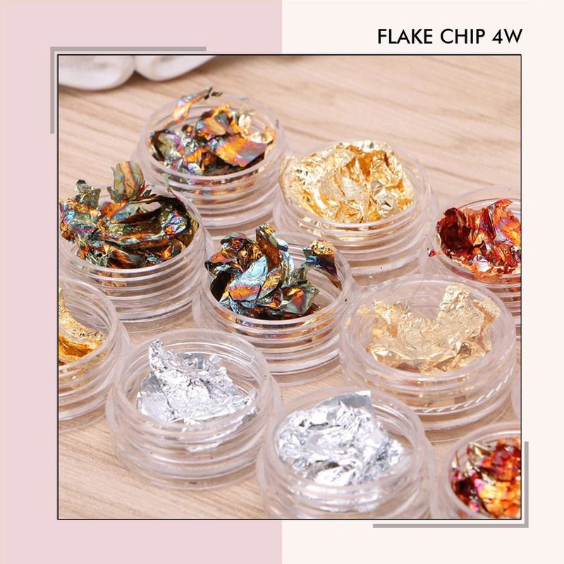 Flake chip mix 4 warna nail art foil nails hiasan kuku gold silver rose copper