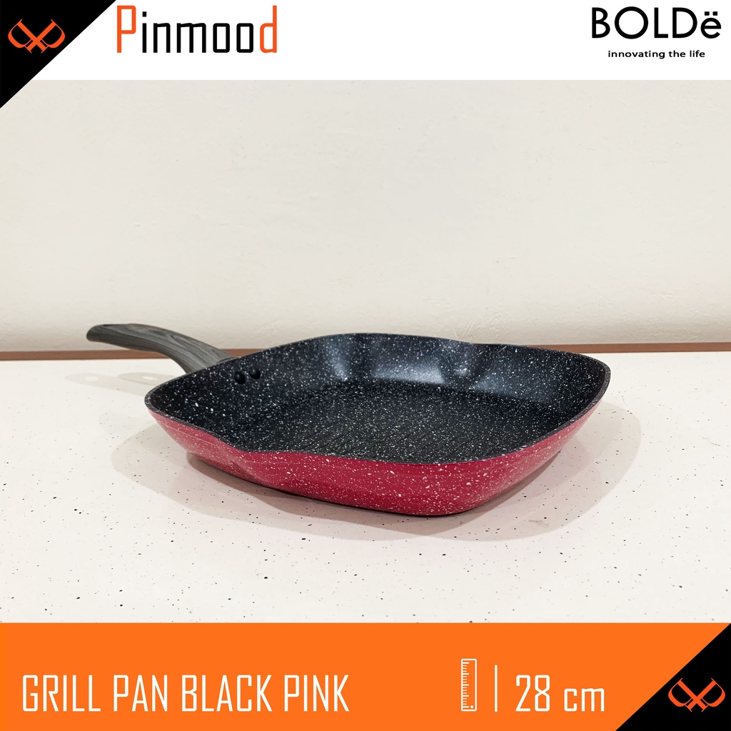 BOLDE GRILL PAN BLACK PINK SUPER PAN PEMANGGANG 28 CM ANTI LENGKET / PANCI PENGGORENGAN WAJAN KOTAK / PERSEGI PLATINUM GRANITE COATING SERIES