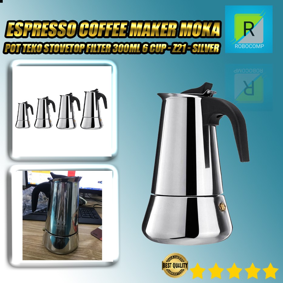 Espresso Coffee Maker Moka Pot Teko Stovetop Filter 300ml 6 Cup Z21