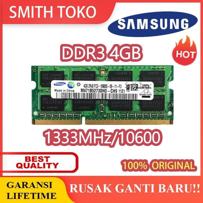 Promo Ram laptop samsung SODIMM 4GB PC3 DDR3 DDR3-1333 10600 4G sodim