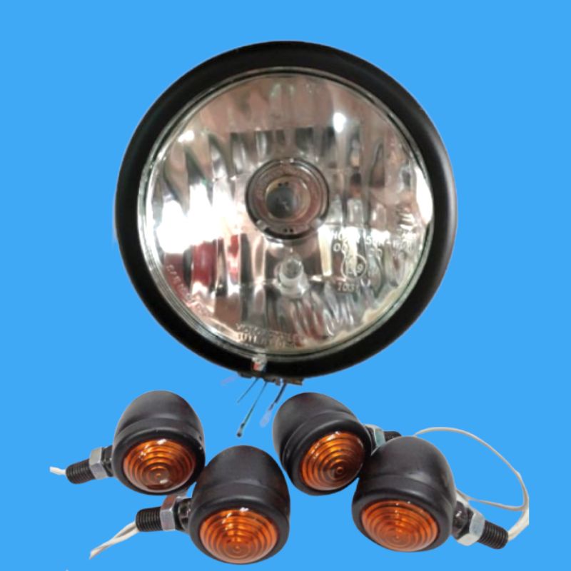 A075 Lampu Pesek Set Sen acipi TM hitam / crome besi pnp motor cb mp megapro tiger rx king gl 100 pr