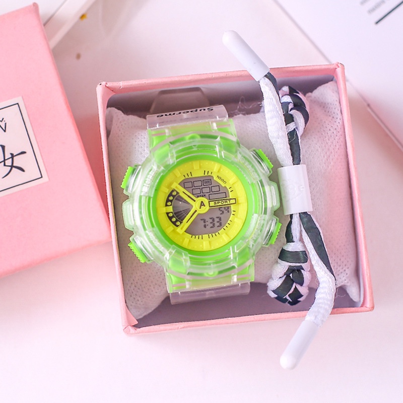 Jam Tangan Digital Wanita Dan Pria Strap Rubber Transparan Gaya Korea / Jam Tangan Rubber Transparan-48-8 Kuning