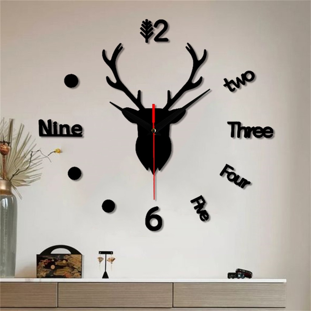 PROMO Jam Dinding DIY Giant Wall Clock Quartz Creative Design Model Deer Head 100cm - Jam Dinding DIY Giant Wall Clock Quartz Creative Design 30-60cm - JAM dinding motif kayu unik clasic