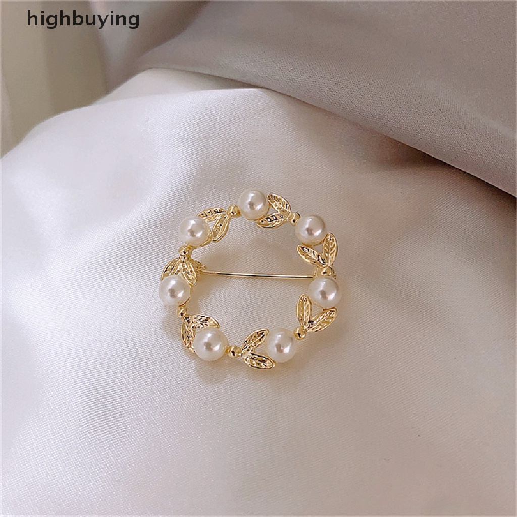 Hbid Bros / Pin Wanita Desain Lingkaran + Daun Hias Mutiara Gaya Trendy / Elegan Untuk Pesta / Hadiah