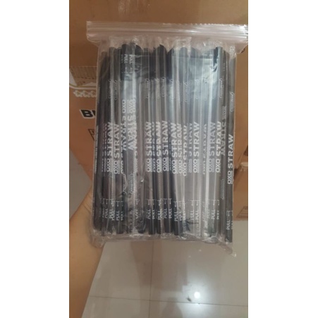 Sedotan steril Hitam 8mm 21cm runcing lancip isi 100pcs