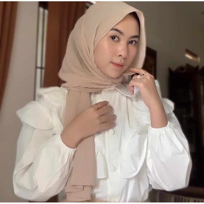 BEFAST - ZEC Blouse Perempuan FIYA / Lelana Wrap Button Ruffle Shirt / Blouse Crincle Kekinian Wanita / Atasan Lengan Panjang / Pakaian Kerja Wanita / Blouse Polos Casual / Fashion Wanita Modis / Trendy / OOTD Remaja Wanita ABG